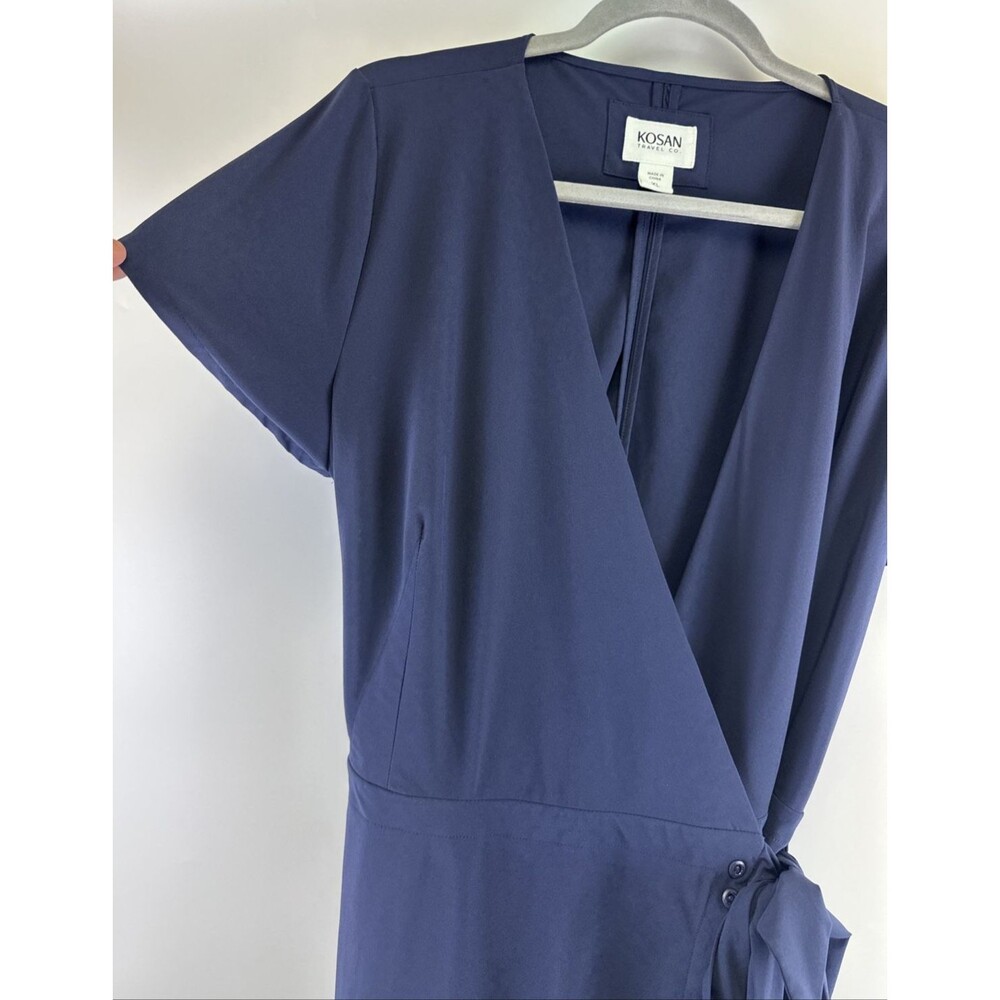 The Kosan Go Travel Wrap Dress Navy Short Sleeves Zip Pocket Adjustable Women XL - Picture 3 of 16